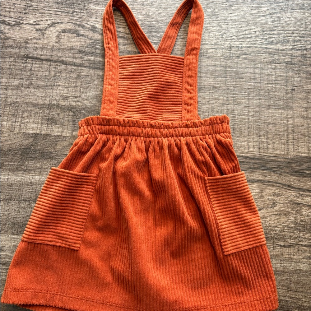 Kids Orange Corduroy Suspender Skirt